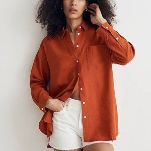 Madewell Linen-Blend Oversized Shirt - Rusted Orange